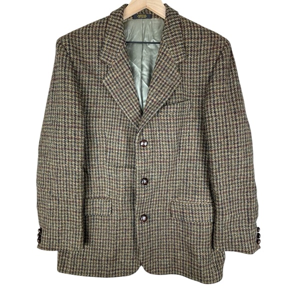 Vintage Norm Thompson Blazer Mens 40R Harris Tweed Wool Houndstooth - Picture 1 of 16